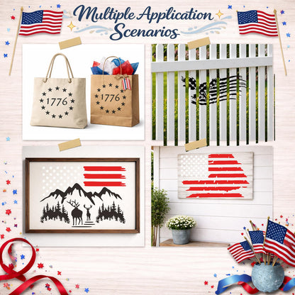 18 Pcs Large American Flag 50 Star Stencils for Painting, Reusable Patriotic 4th of July Stencil Kit with 1776 Designs for DIY Wood Signs, Wall, Canvas & Fabric Crafts