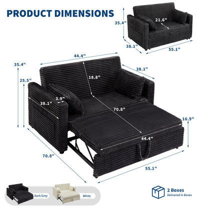 Garvee Futon Sofa Bed, 55'' Loveseat Corduroy Convertible Sleeper Sofa with Pull Out Couch and Adjustable Backrest, 2 Charging Stations, Side Pockets for Living Room, Apartment, Office, Dark Grey