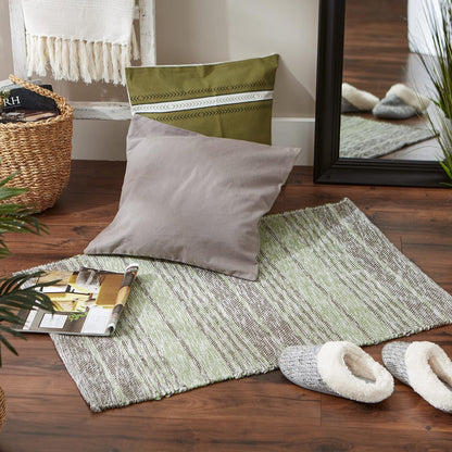 DII Woven Rag Rug Collection, Recycled Yarn Variegated Rustic Stripe, 2x3', Artichoke