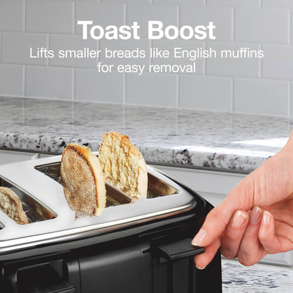 Proctor Silex 4 Slice Toaster with Extra Wide Slots for Bagels, Cool-Touch Walls, Shade Selector With 7 Browning Levels, Toast Boost, Auto Shut-off and Cancel Button, Black (24215PS)
