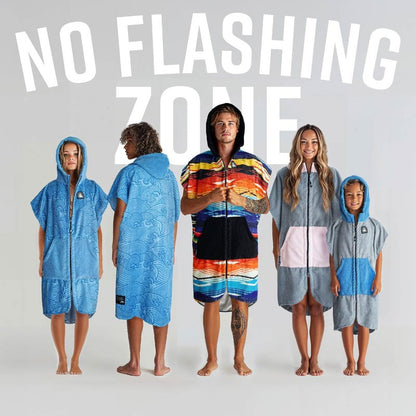 Pilotfish Surf Poncho Changing Robe Towel - Hooded, Zippered Towel Poncho for Beach, Surfing, Swimming | 2 Front Pockets, Machine Washable, (Mocha Serape, Large)
