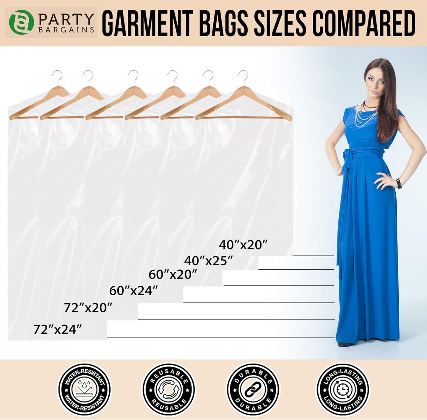 Party Bargains 60x24 Inch Clear Plastic Garment Bags, 100 Pack
