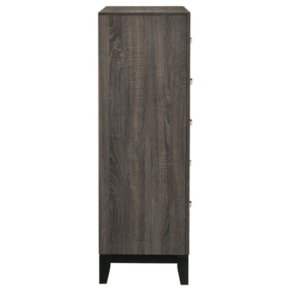 Coaster Home Furnishings - Watson - Wood - 5-Drawer Chest with Groove-Detailed Fronts, Black Legs, and Nickel Pulls - Bedroom - Gray Oak - 212425