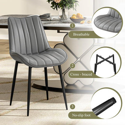 VECELO Dining Chairs Set of 6, Upholstered Kitchen Chairs with Comfortable Faux Leather Cushions and Neat Stitching, Mid-Century Modern, Easy Assembly, Grey