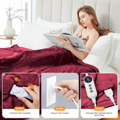 HYLEORY Heated Electric Blanket Throw, 2-Layer Cozy Warm Flannel 50" x 60", Heating Blanket with 9 Heating Levels, 2/4/6/10 Hours Auto Off, Fast Heating Winter Blanket, Dark Grey
