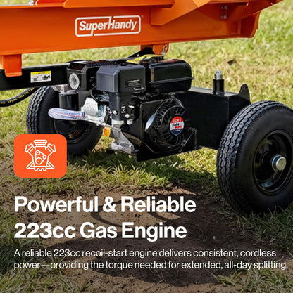Superhandy 27Ton 223cc Gas Powered Full Beam Log Splitter w/Vertical/Horizontal Operation and Auto Return Valve, 24'' Diameter & 24'' Length Capacity, Towable with 2'' Ball Coupler