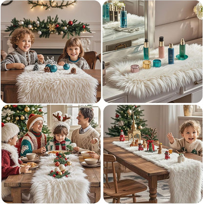 12x35 inches) Faux Fur Table Runner,Table Runner for Soft Luxury Winter Decor Xmas White Decorations,Party Birthday