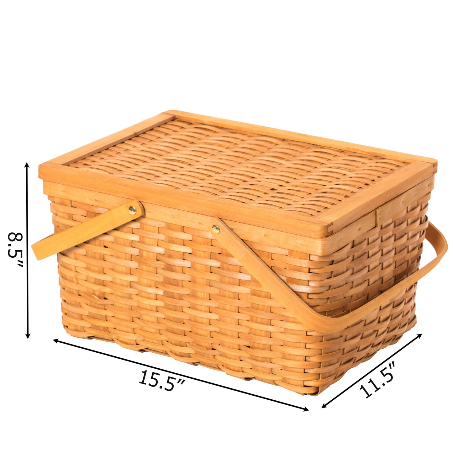 Woodchip Picnic Storage Basket with Cover and Movable Handles, Large
