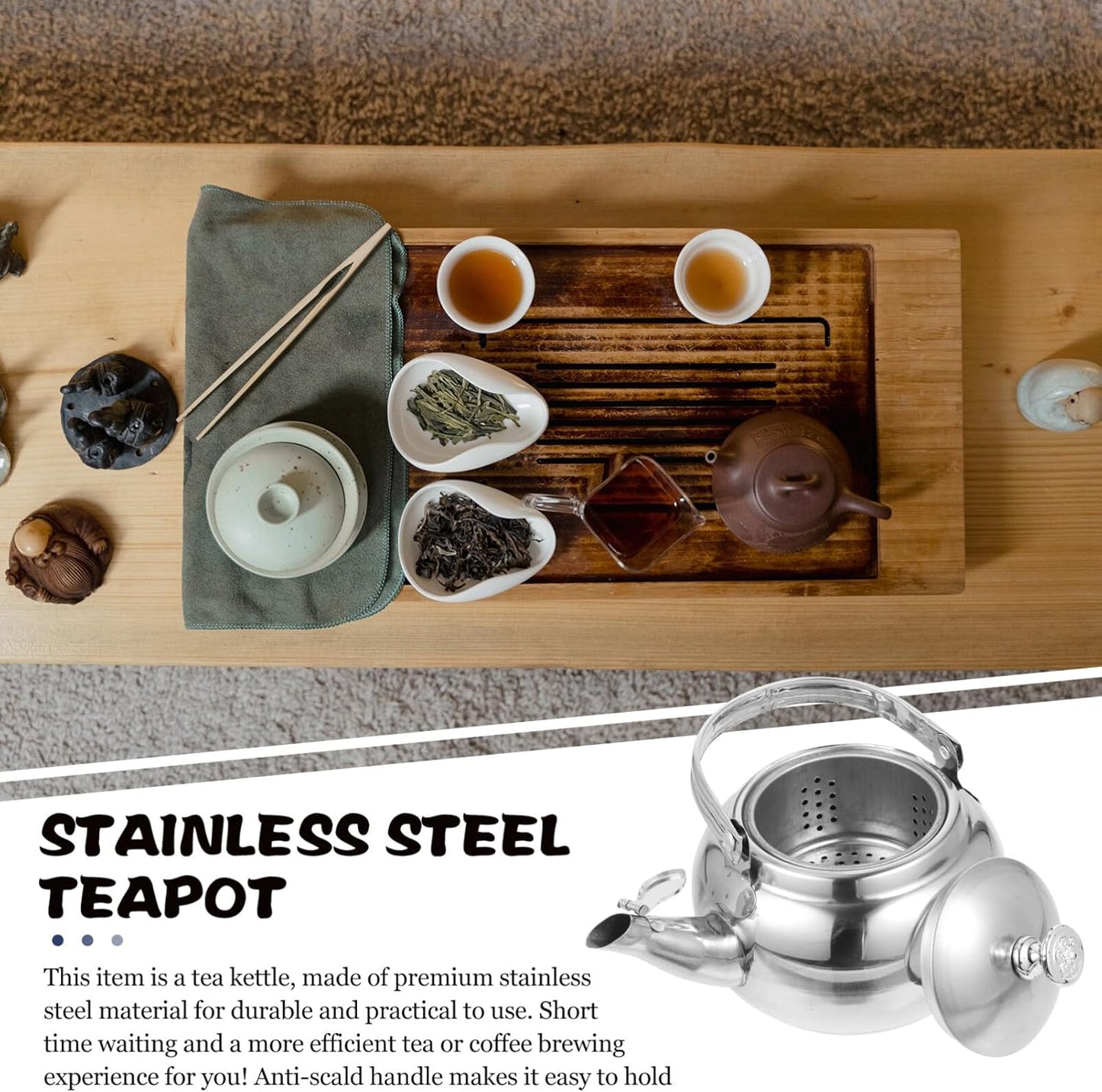 Holibanna Stainless Steel Tea Kettle, Whistling Water Boiling Kettle, Classic Mirror Polished Teapot 14cm