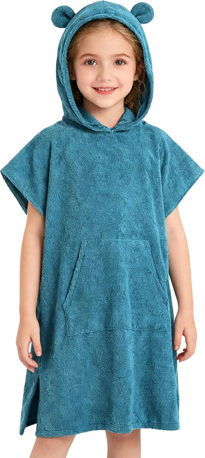 MissShorthair Towel Poncho for Kids, Hooded Beach Towel for Girl&Boy, Surf Poncho Swim Changing Robe Microfiber Bath