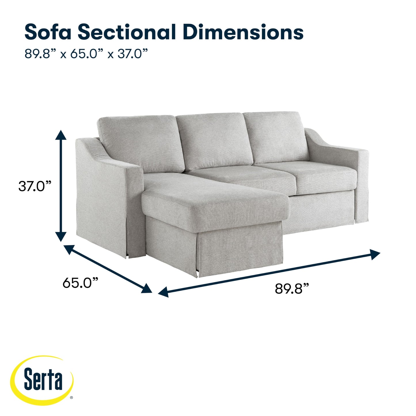 Serta Hawthorne 89.8" Slipcovered Convertible Sleeper Sofa Chaise, Queen Size, Dreamcoil Comfort, Reversible Storage Chaise, Polyester Tweed Fabric, Linen