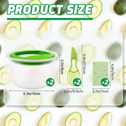 WodGod Guacamole Keeper(2 Pcs), Guacamole Bowls, Avocado Keeper Fresh Guacamole Plastic Kitchen Storage Container with Air Tight Lid, 3-in-1 Avocado Slicer*2 and 2 Cleaning sponges