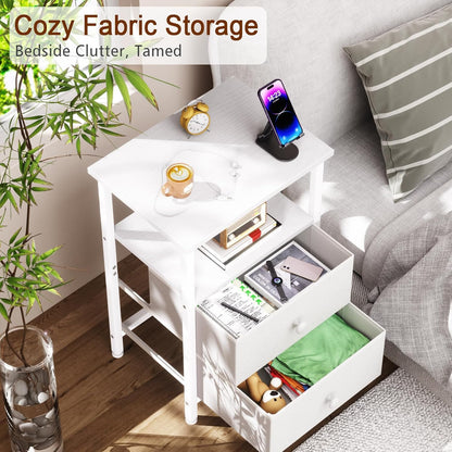 2 HETS002WP-1 LOAKEKEL Night Stand, Nightstand with Fabric Drawers for Bedroom, Small End Table with Open Storage Shelf