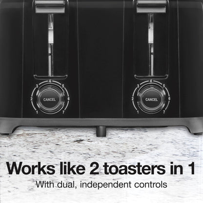 Proctor Silex 4 Slice Toaster with Extra Wide Slots for Bagels, Cool-Touch Walls, Shade Selector With 7 Browning Levels, Toast Boost, Auto Shut-off and Cancel Button, Black (24215PS)