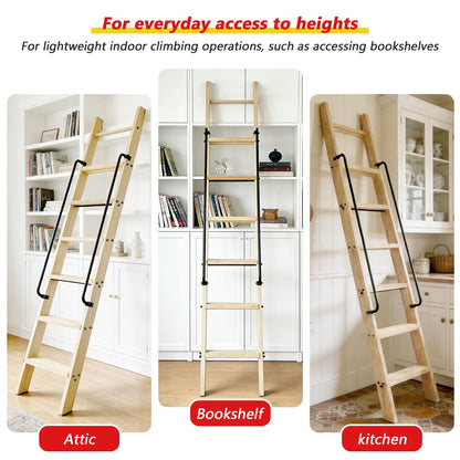 104RDHOUSE 108in Attic Rolling Library Ladder, 9 Step Wooden Ladder with,Ladder Bookshelf,Wall Stairs Red Oak Stair Platform Bunkbed Ladder,for Home Kitchen,Warehouses,Bookstore,DIY Stain
