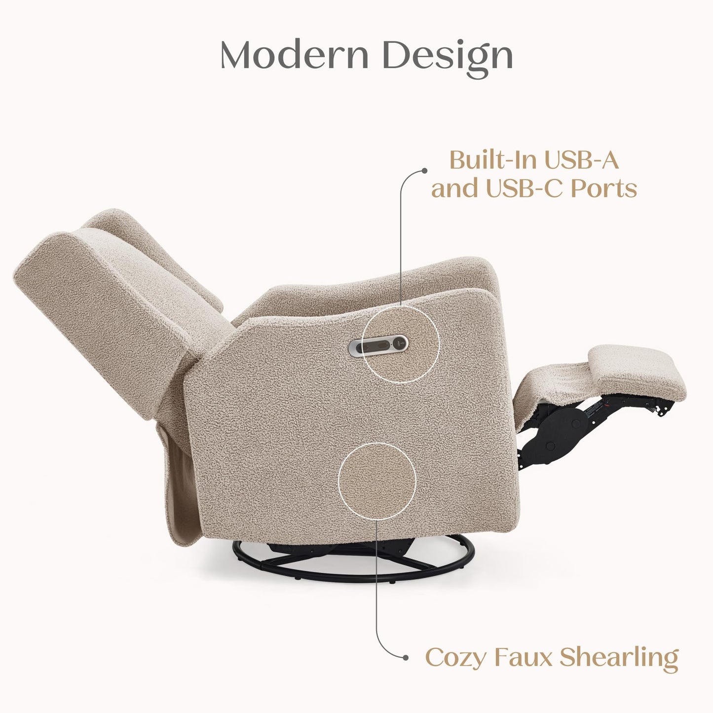 Delta Children Mercer Electronic Power Recliner and Swivel Glider with USB-A and Type-C Ports - Greenguard Gold Certified - Stain-Resistant Performance Fabric is Oeko-TEX Standard 100 Certified, Sand