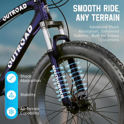 MarKnig 26 inch Fat Tire Mountain Bike with 4 inch Knobby Tires, 21 Speed MTB with Dual Disc Brake, Anti-Slip Fat Bike with Front Suspension, High Carbon Steel Frame, Men and Women (Blue-Purple)