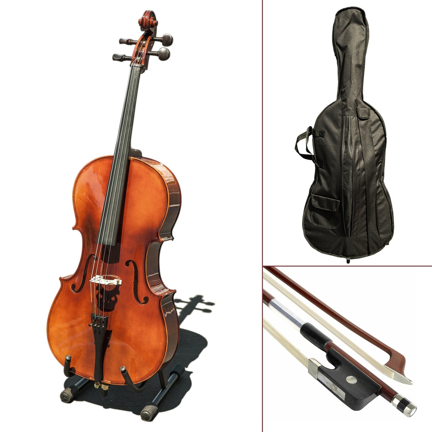 Paititi CE4009SE AVANT-GARDE Ebony Fitted Solid Wood Acoustic Cello with Soft Case, Brazilwood Bow, Rosin and Stopper (3/4)