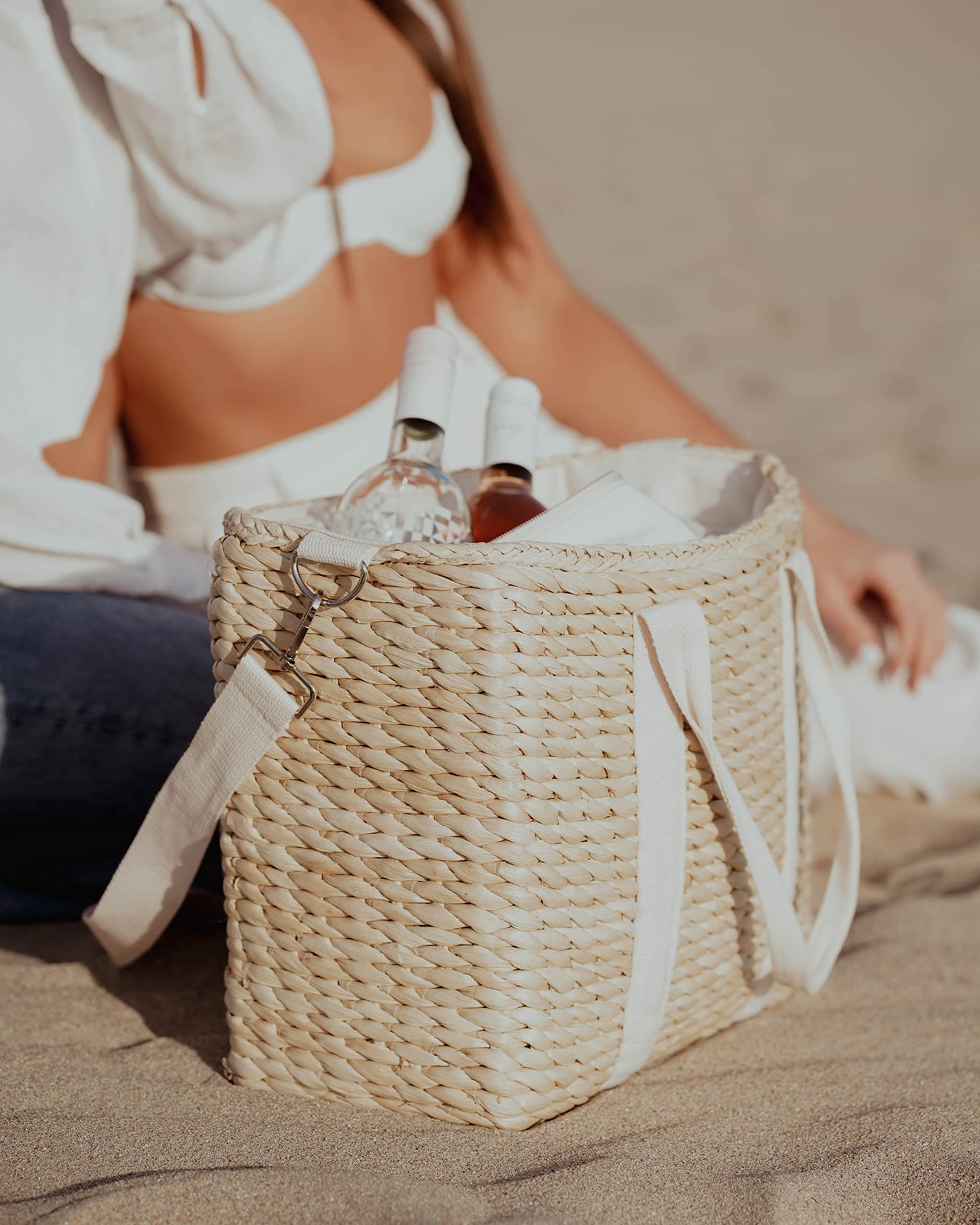 Daytani Insulated Beach Cooler Bag, Leak Proof, Premium Quality Corn Husk, Beach Bag, Pool Bag, Tote Bag, Straw, Rattan, Gifts for Women, Picnic Basket, Wedding Gifts, Lunch