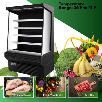 FRICOOL Food Refrigerated Display Case for Commercial Bakery Pastry Front Open Air Refrigerated Display Cooler Case, Movable Shelves and Adjustable Legs, 36~41℉ (61.4 Inches, Black)