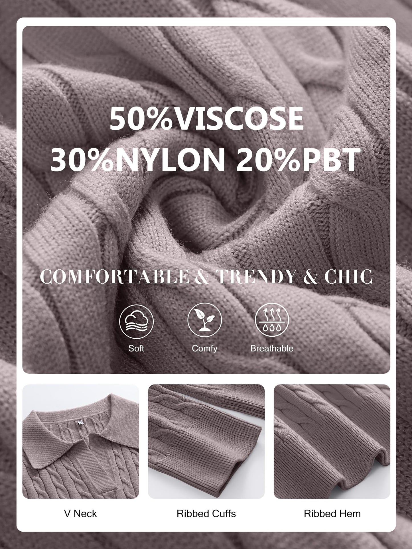 ANRABESS Womens Cable Knit Sweaters Long Sleeve V Neck Sweater Tops Casual Pullover Polo Shirts 2025 Fall Fashion Outfits