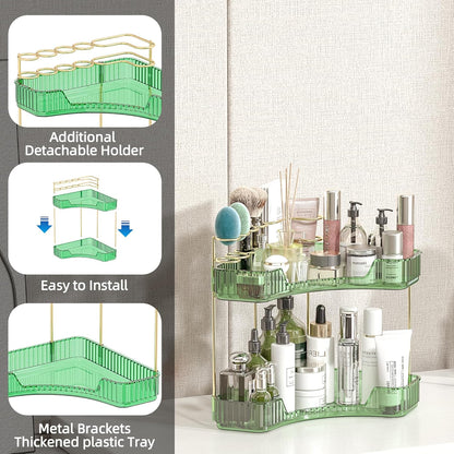 2 Countertop, Tier Corner Bathroom Organizer Vanity Makeup Organizer with Brush Holder, Space-Saving Skincare Storage