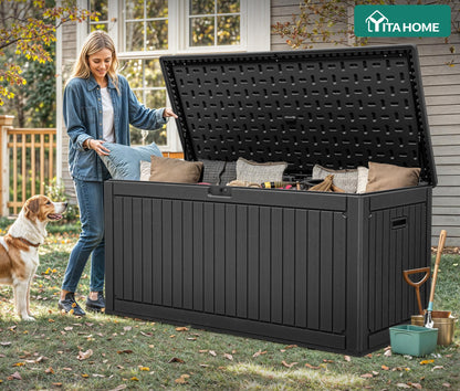 YITAHOME 320 Gallon Double-Wall Deck Box with Divider & Side Handles, Outdoor Large Storage for Patio Furniture Cushions, Garden Pool Accessories, Water Resistant & Lockable