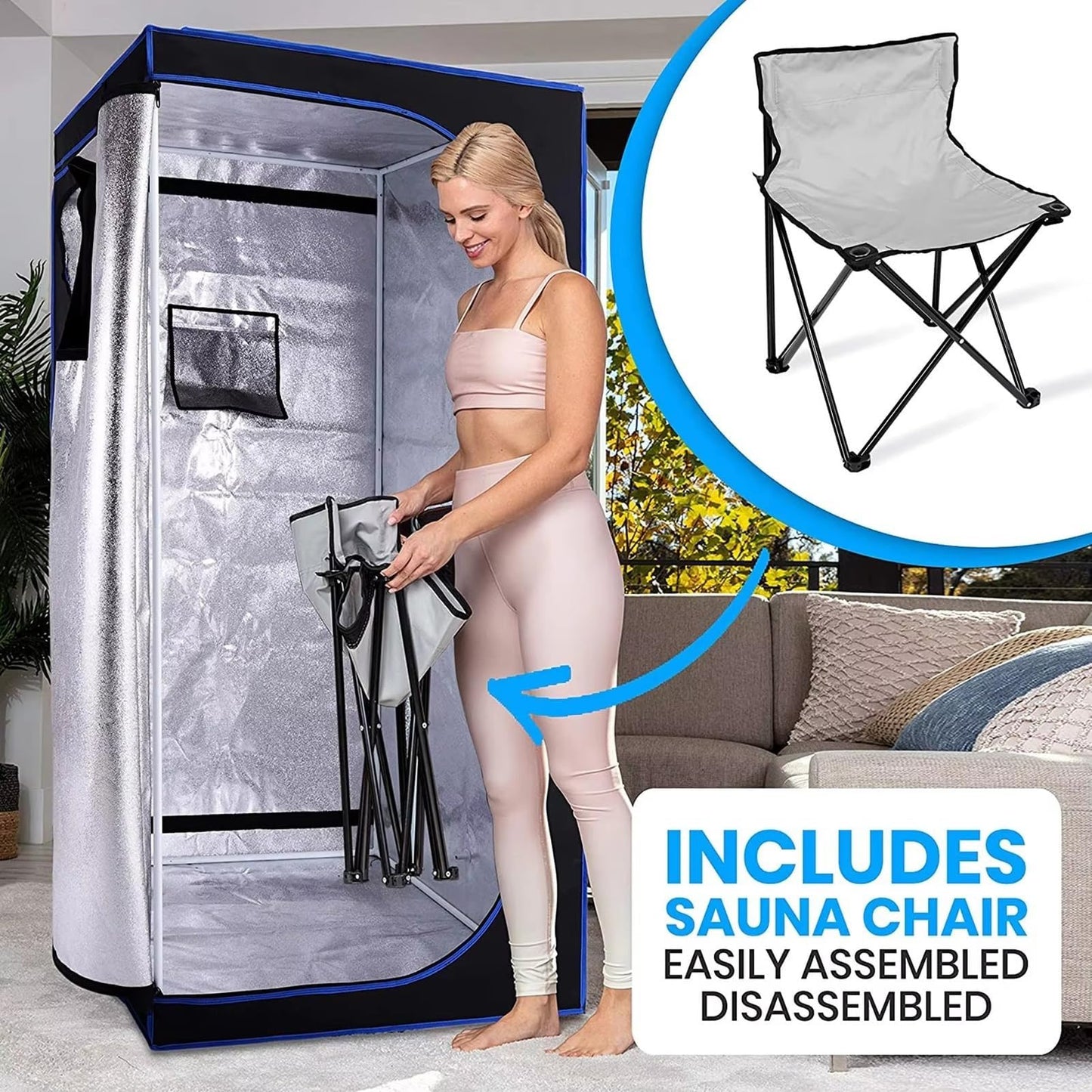 YXKJZHF Full Size Portable Steam Sauna Tent,One Person Indoor Sauna Box for Indoor Home Spa, with Remote Control, Foldable Chair