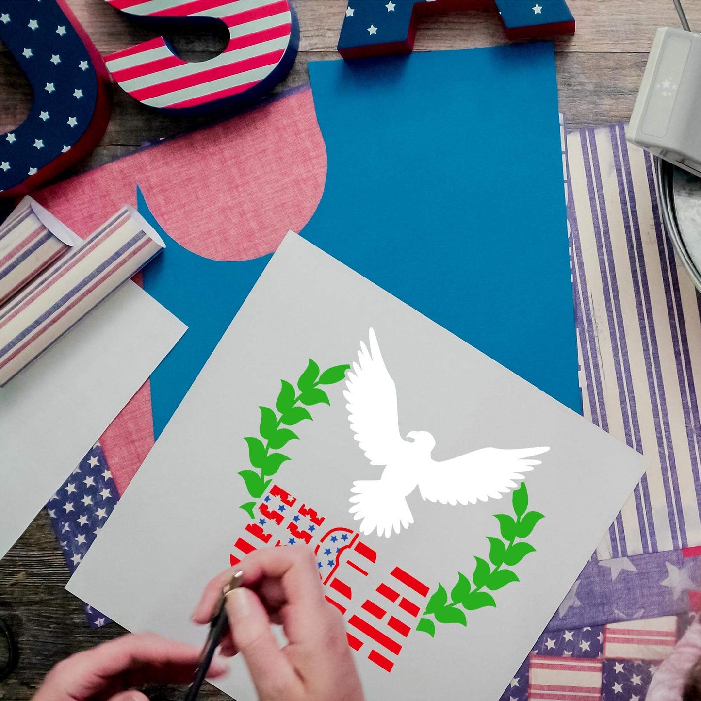 16 Pieces Happy 4th of July Stencil Independence Day Painting Template Reusable Patriotic Drawing Stencils Include American Flag Map Star Patterns Farmhouse Stencil for Painting on Wood Paper Wall