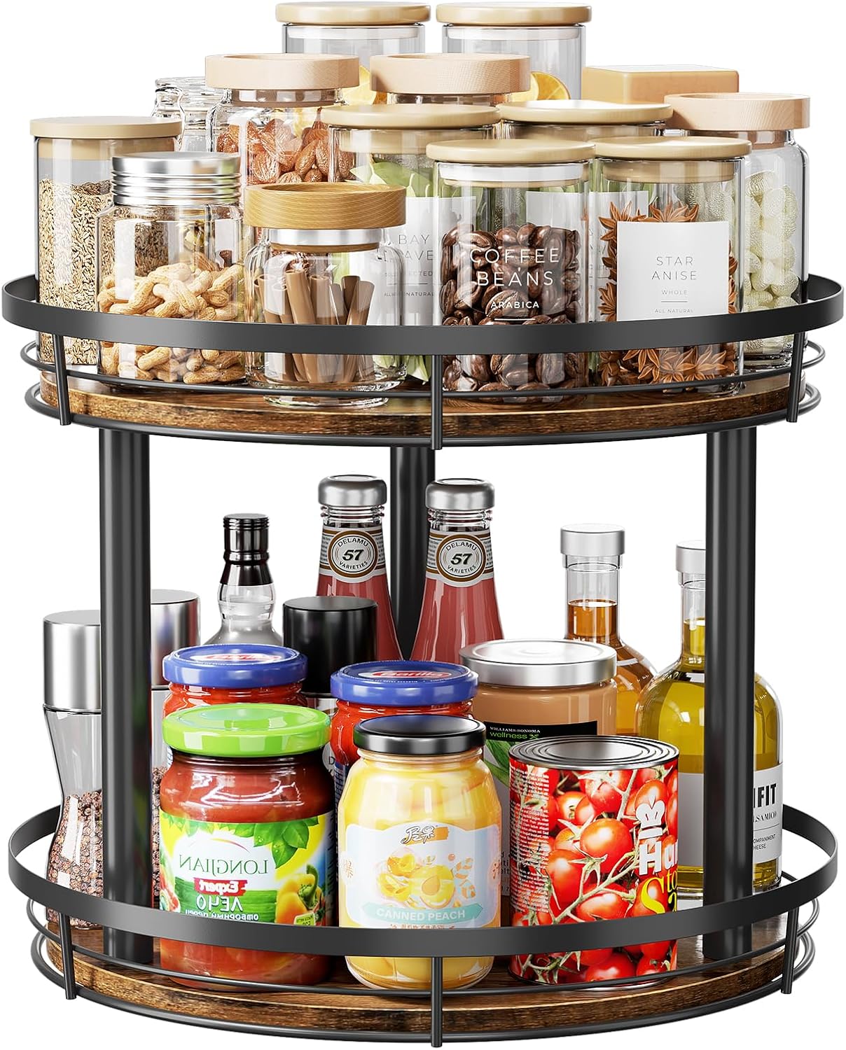 12'' 2 Countertop, LAMU Wood Lazy Susan Spice Rack Organizer, Tier Spice Organization for Cabinet, Kitchen, Table Top