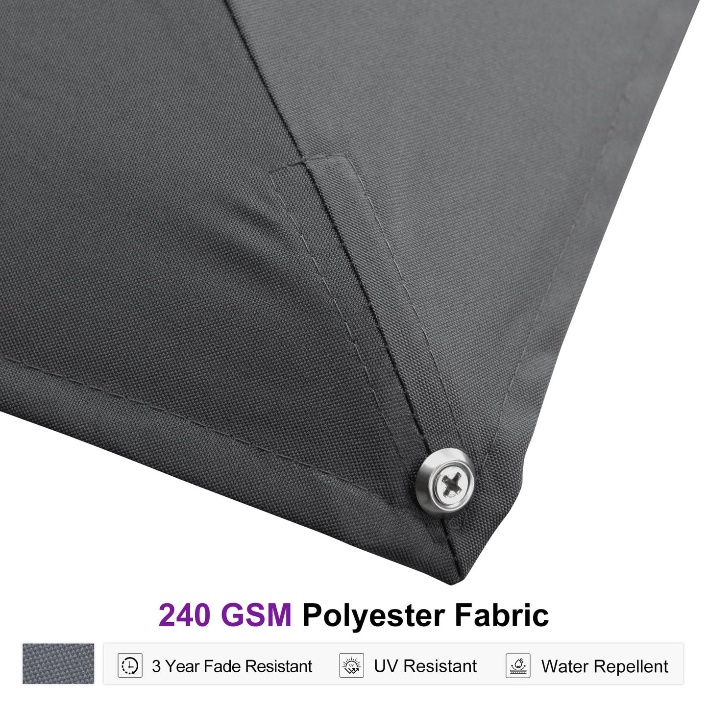 PURPLE LEAF 11' X 15' Rectangle Patio Umbrella Large Outdoor Aluminum Offset Umbrella with 360-degree Rotation Cantilever Umbrella for Garden Deck Backyard Pool Grey