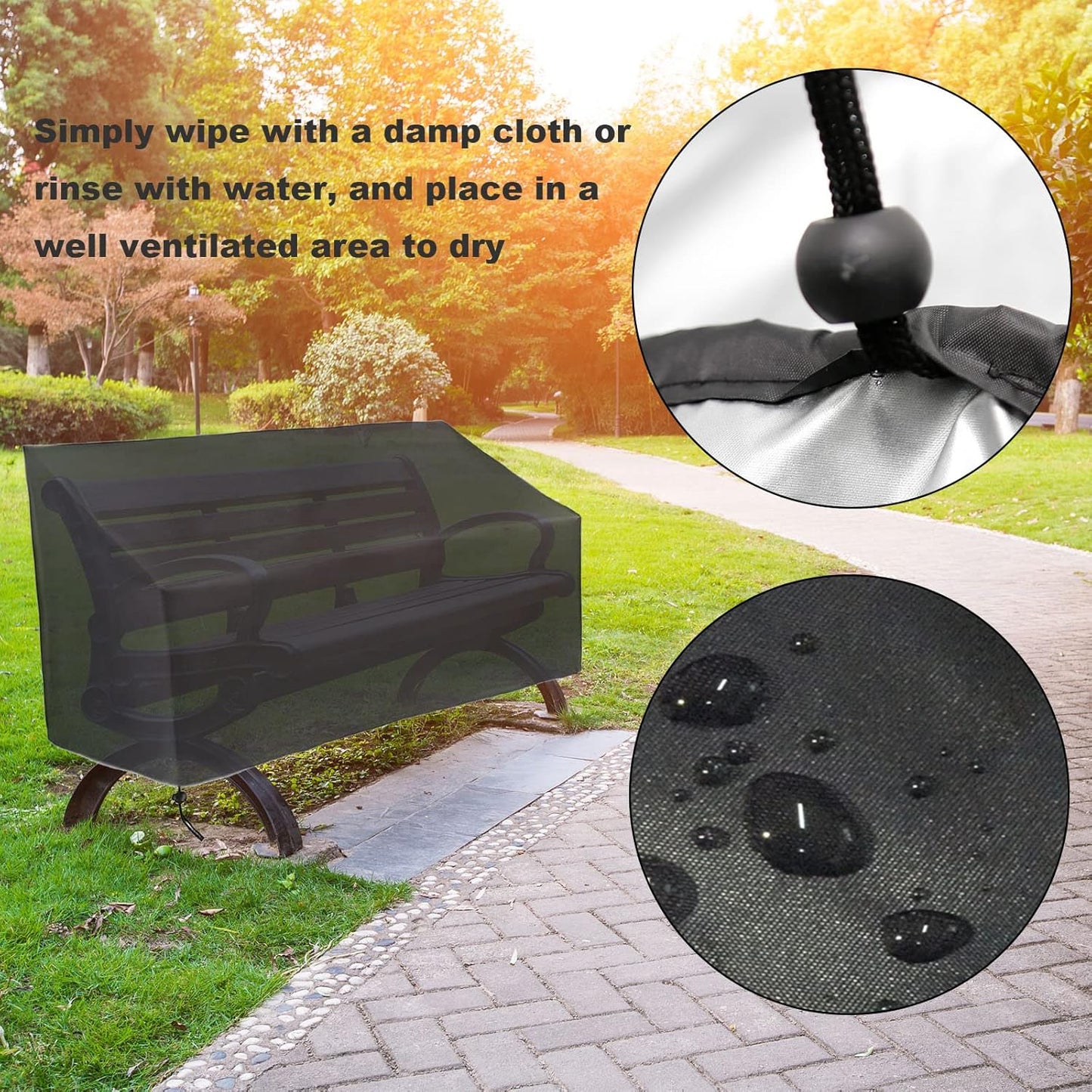 Hoypeyfiy Waterproof Oxford Fabric Patio Bench Cover - Black, Fits Standard Benches
