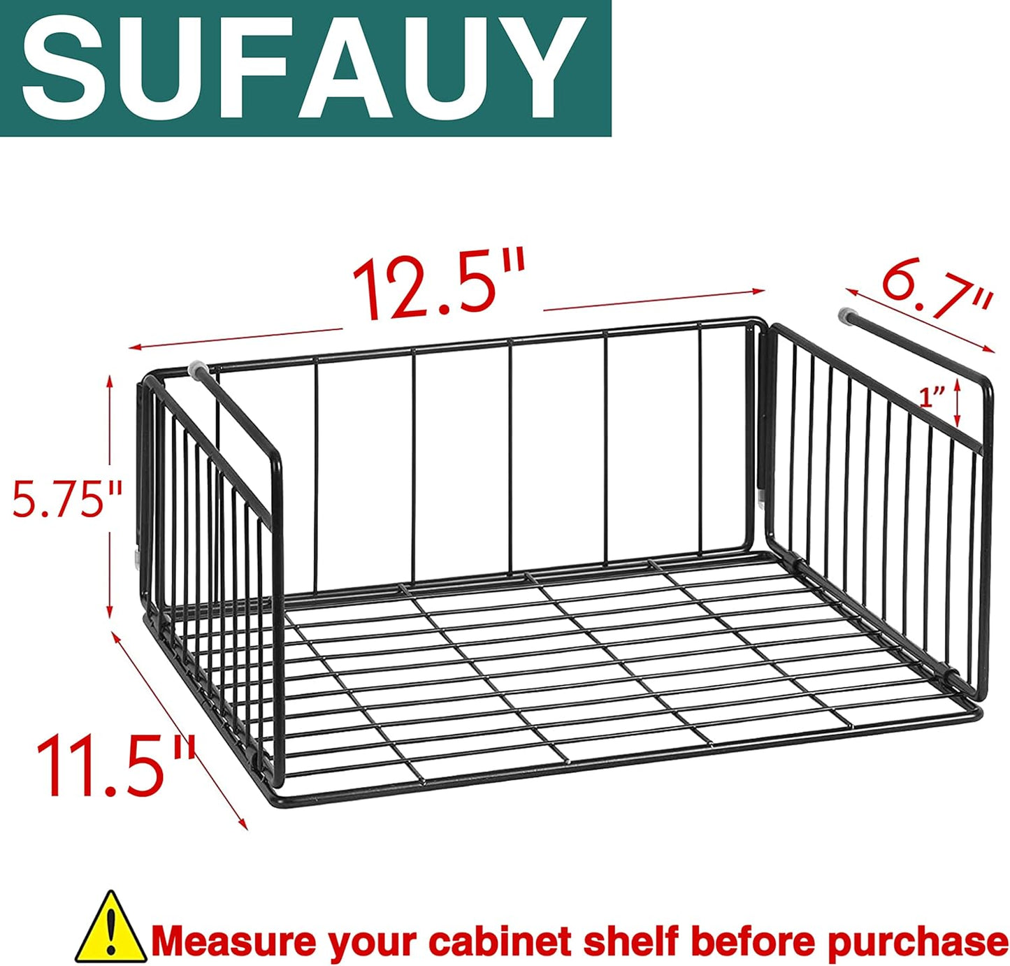 SUFAUY 2-Pack Steel Under Cabinet Shelf Basket Organizer, Metal Wire Rack Hanging Storage Baskets for Kitchen Pantry,