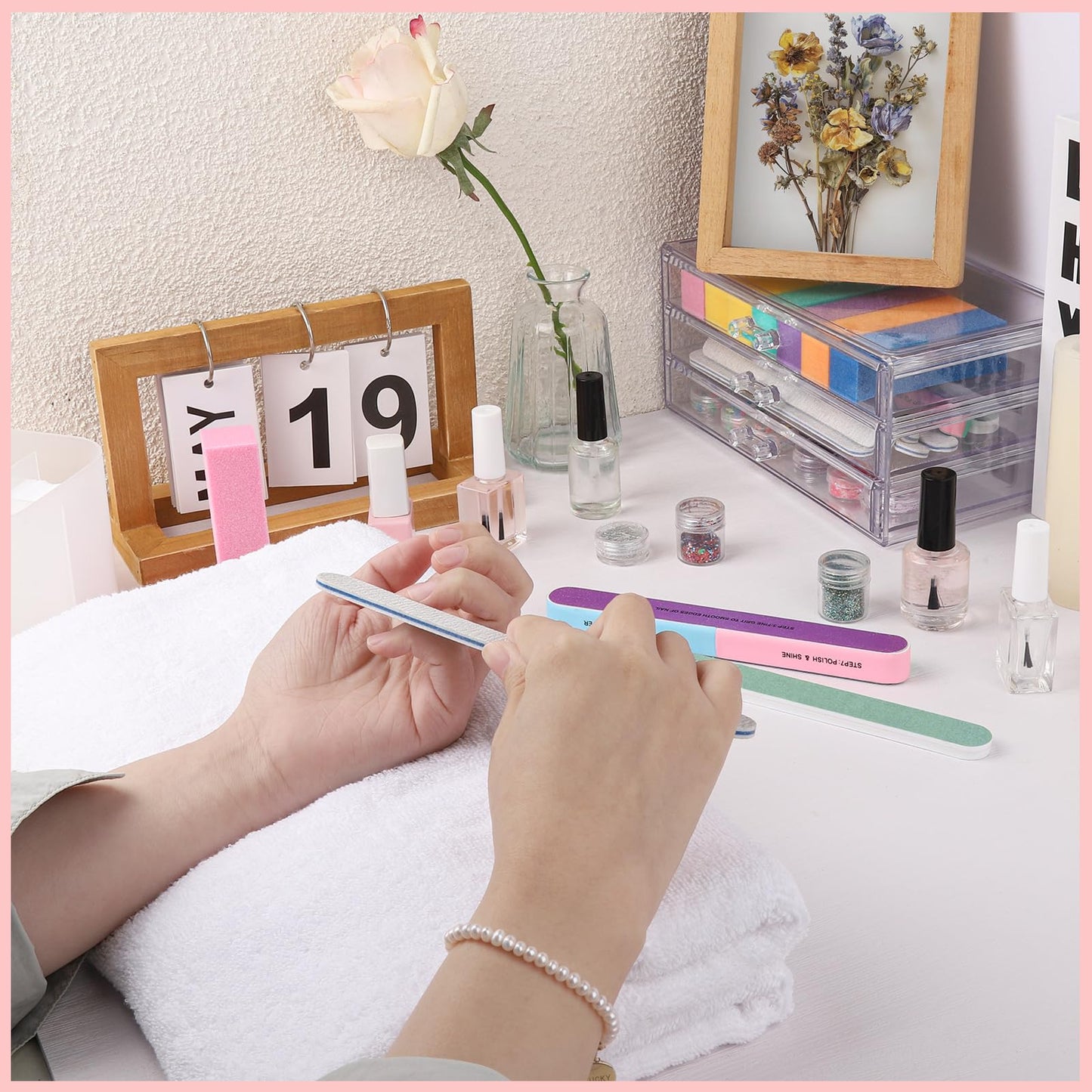 FANDAMEI Nail Files and Buffers, 20PCS Nail File Kit. Rectangular Nail Buffer Block & 100/180 Grit 7 Way Nail File & Polishing Buffer. Nail Prep Kit. Professional Manicure Nail Tools