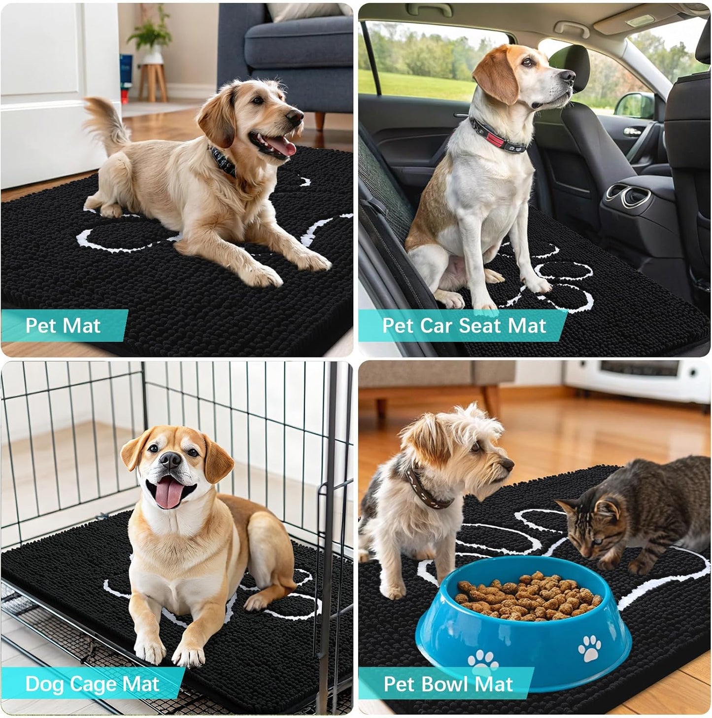 OLANLY Dog Door Mat - Absorbent Non-Slip Chenille for Muddy Paws | 70x32 Black Paw Print Design