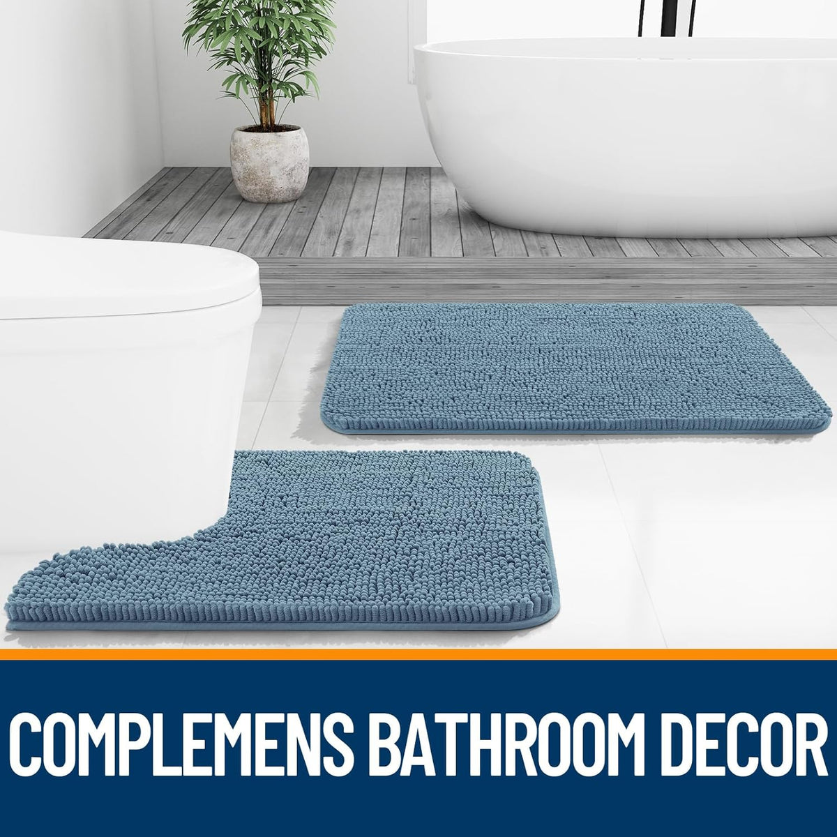 OLANLY Bath Rugs - Extra Soft Chenille, Quick Dry & Absorbent | 36x24, Airy Blue, Machine Washable