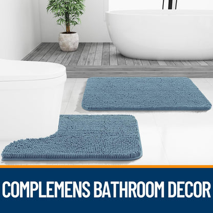 OLANLY Bath Rugs - Extra Soft Chenille, Quick Dry & Absorbent | 36x24, Airy Blue, Machine Washable