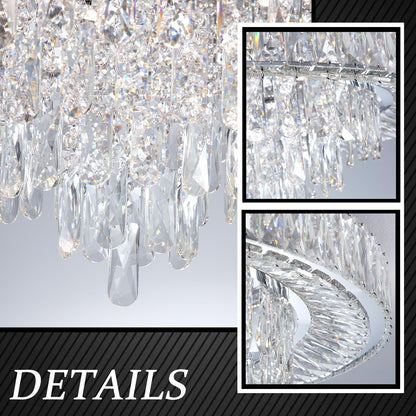 dolria Modern Chandeliers for Living Room Crystal Ceiling Light Fixture LED Dimmable Lamp with Remote Pendant Lighting Flush Mount Ceiling Lighting for Dining Room Bedrooms