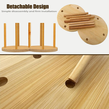 Round Wooden 2 Compartment Coffee Table Organizer, Cup Dispenser Countertop, Lid Organizer for Restaurant Storage