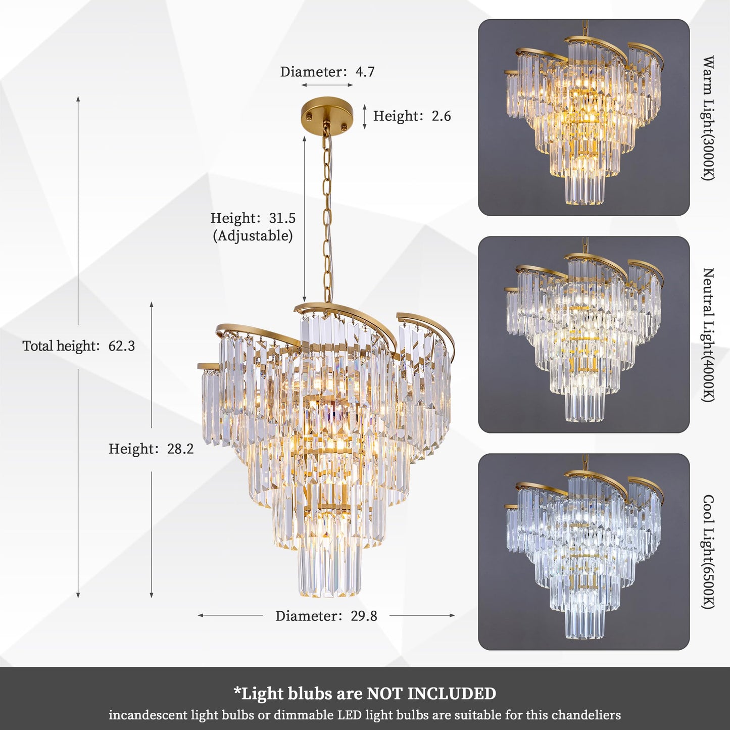 TOCHIC Gold Chandelier 5 Tier Modern Crystal Chandeliers 8 Light, Farmhouse Luxury High Ceiling Light Fixture for Dining Living Room, Bedroom, Bathroom, Kitchen Island, Entryway, 21.6" W