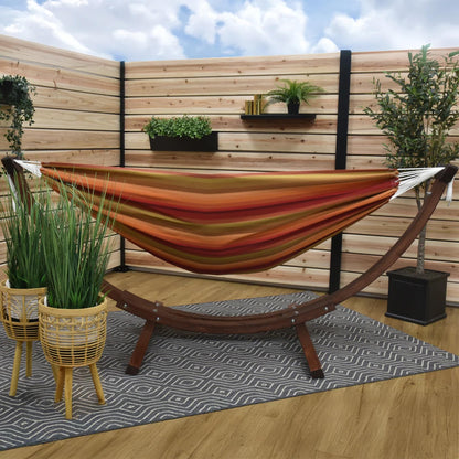 Vivere Fade and Weather-Resitant Brazilian Hammock with Solid Pine Arc Stand - 450 lb Weight Capacity
