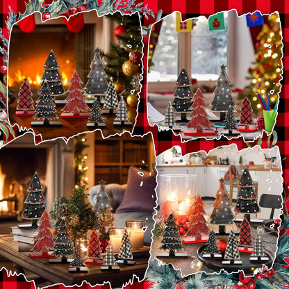 Moucuny 8 Pcs Wooden Christmas Trees Tabletop Decor Rustic Christmas Table Centerpieces Wooden Trees Sign for Home Office Fireplace Farmhouse Xmas Party Table Decor