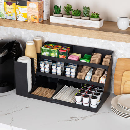 Mind Reader Cup and Condiment Station, Countertop Organizer, Coffee Bar, Kitchen, Stirrers, Black