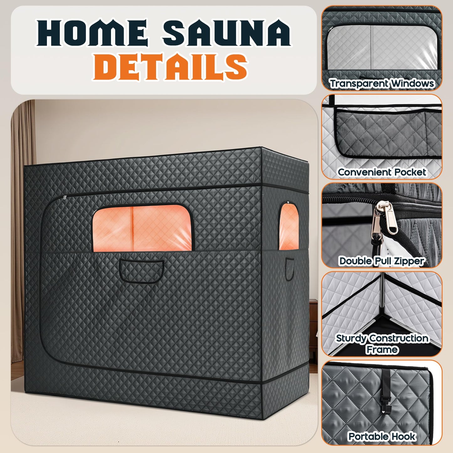 Albott 3 Person Steam Sauna for Home, Portable Sauna Tent with 3L 1500W Steamer, Extra Large Size 6.6’ x 3.3’ x 5.8’ Full Body Home Spa, Remote Control, Folding Chair, Grey