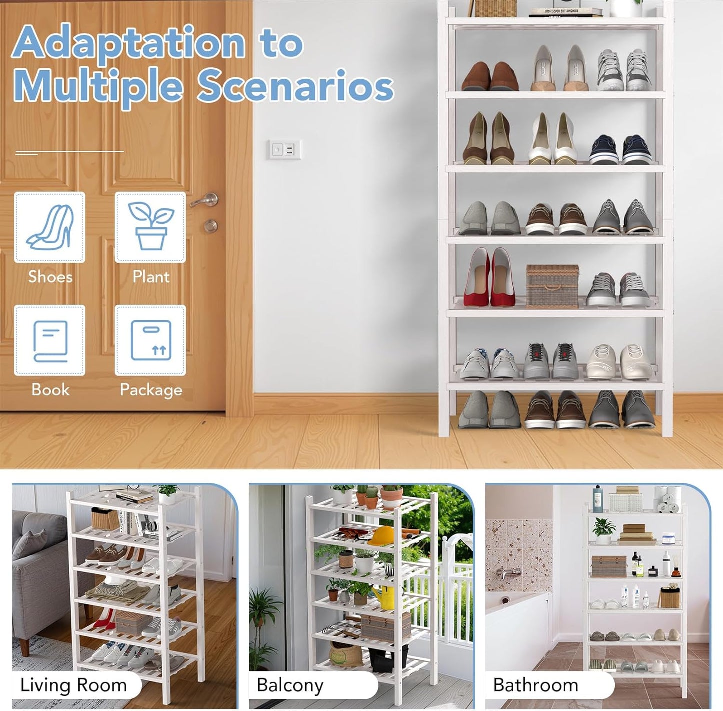 6 Closet,Hallway,Entryway,Small 18"x11"x34" Haddockway Small Tier Bamboo Shoe Rack Storage Organizer,Multifunctional