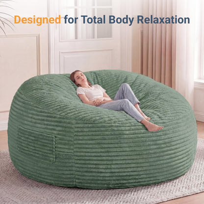 Claiks 8 Ft Giant Foam Bean Bag Chair, Oversized Couch with Removable Cover, Soft Plush Bean Bag Chairs for Adults and for Kids Teens Adults in Living Room, Green