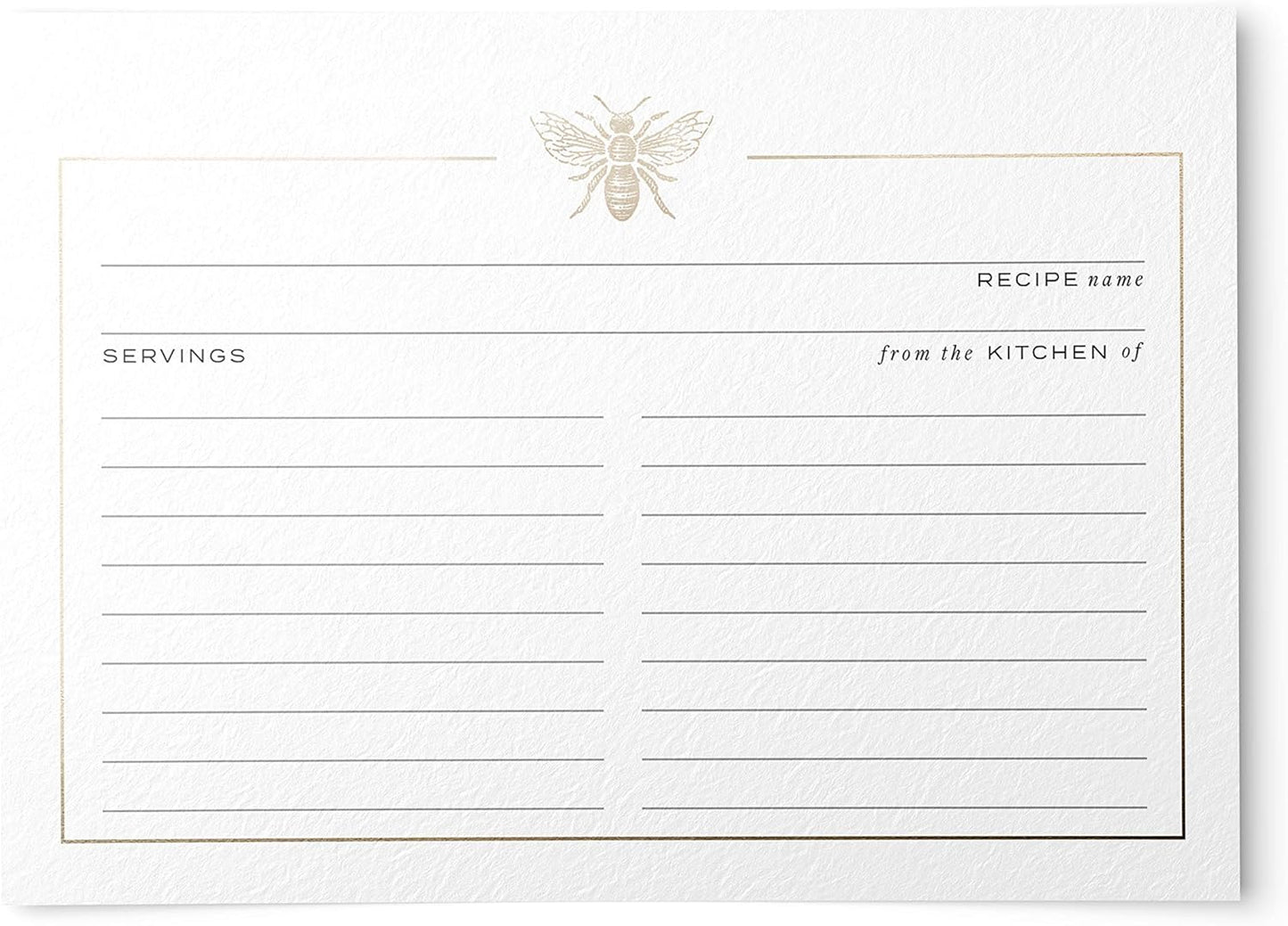 50 Gold Foil Bee Recipe Cards from Dashleigh, Double-Sided, 4x6 inches for Cooking and Baking