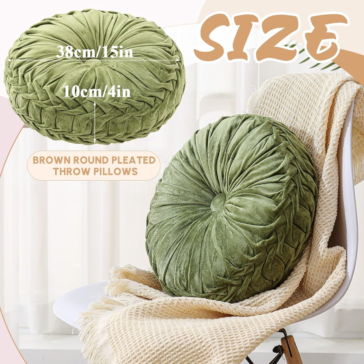 2 15'' Drydiet Pcs Round Throw Velvet Pillows Decorative Pleated Throw Pillows Diameter Accent Pumpkin Boho Chair