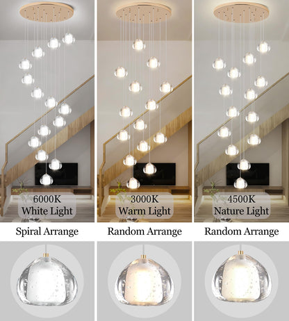 YwueChwu Gold Crystal Chandeliers for Staircase 14-Lights, H120 Inches Modern Indoor High Ceilings LED Pendant Light Fixture for Living Room Foyer Entryway