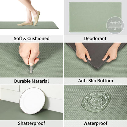 AUTODECO Kitchen Mats and Rugs Set of 2 - Cushioned Anti-Fatigue Kitchen Rug for Floor Washable 17"x29" +17"x59", Light Green